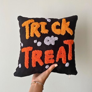 Trick or Treat Embroidered Pillow, Halloween Pillow, Halloween Decor, Fall Decor, Gothic Decor,Halloween Decorations, Embroidered Pillow