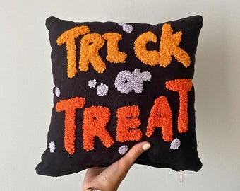 Trick or Treat Embroidered Pillow, Halloween Pillow, Halloween Decor, Fall Decor, Gothic Decor,Halloween Decorations, Embroidered Pillow