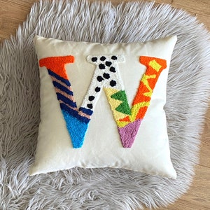 Custom Embroidered Initial Pillow, Personalized Letter Pillowcase, Handmade Punch Needle,Baby Room Decor,Newborn Gift Idea,Fathers Day Gift image 4
