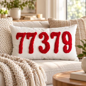 Personalized Zip Code Pillow, Punch Needle Embroidery, Housewarming Gift, College Dorm Decor