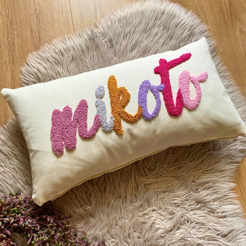 Personalized Baby Room Name PillowCustom Baby GiftNewborn GiftGift for ChildrenPunch Needle CushionBaby Shower DecorMother's Day Gift image 4