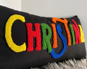 Punch Needle Embroidered Name Pillow, Personalized Nursery Decor