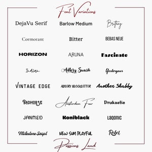 May include: A collection of font names written in different styles. The font names include DejaVu Serif, Barlow Medium, Brittany, Cormorant, Bitter, BEBAS NEUE, HORIZON, ARUNA, Fascinate, Indian, Adlery Swash, Yesteryear, VINTAGE EDGE, ADLERY BLOCKLETTER, Another Shabby, BADHORSE, Amsterdam Four, Drukaatie, JANMEID, Koniblack, Lagonic, Milestone Script, NEW SUN PLAYFUL, Rebel, and Passions Land.