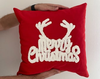 Merry Christmas Pillow, Customizable pillow, Custom Needlepoint Pillow, Christmas Decor, Embroidery Pillow, New Year Gift, Housewarming Gift
