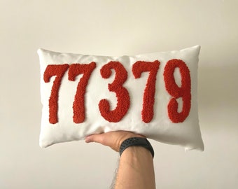 Custom Zip Code, Number Pillow, Personalized Punch Needle Pillow, Housewarming Gift, First Home Gift, New Home Gift Idea, Mother's Day Gift