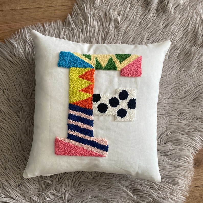 Custom Letter Pillowcase, Embroidered Initial Pillow, Handmade Punch