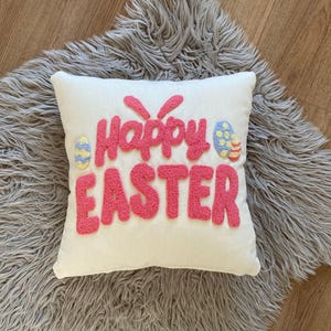 Personalized Easter Pillow, Punch Needle Throw Pillow, Embroidered Easter Gift, Spring Decorations, Kids Easter Gift, Baby&#39;s First Easter
