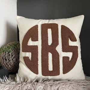 Custom Letter Monogram Pillow, Punch Needle Pillow Cover, Personalized Wedding Gift, Couple Gift Idea, Initial Pillowcase, Baby Room Decor