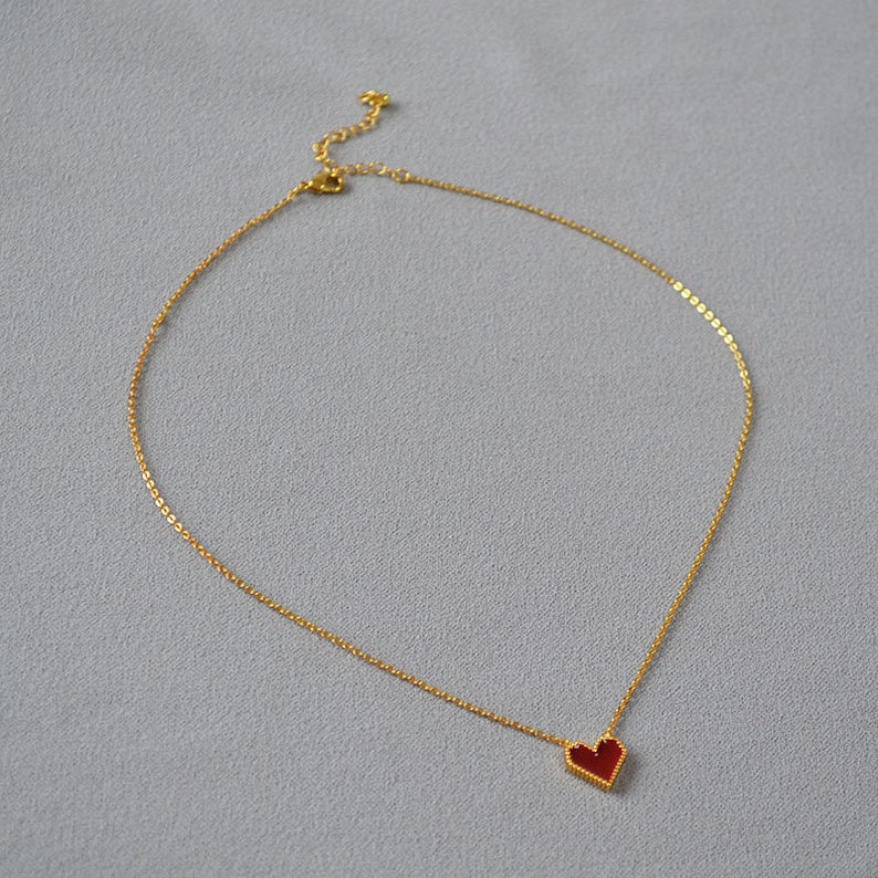 Enamel Heart Necklace, Red Enamel Necklace, Red Heart Necklace, Gold ...