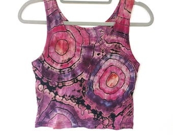 Upcycled Reverse Tie Dye Crop Top: Size Large