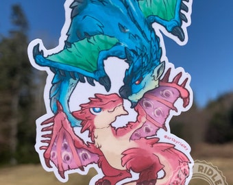 Sticker Waterproof Monster Pink and Blue Dragon