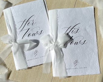 Deckled Edge Wedding Vow Book with Ribbon | Custom Names & Date | Handmade Vow Booklet | Rustic Elegant Vows | Personalized Book
