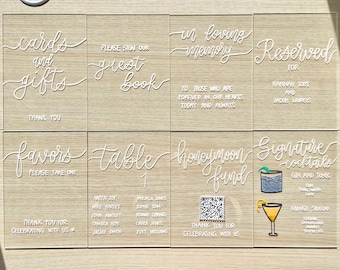 Letrero de boda acrílico de 5x7 / Fuente y color de fondo personalizados / Letrero de mesa, libro de visitas, recuerdos, menú de bar / Decoración de boda moderna