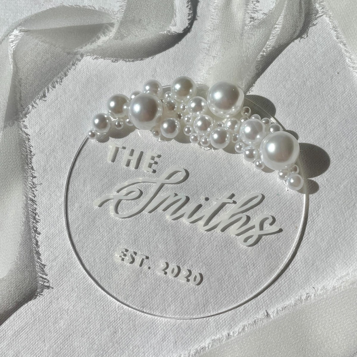 Custom Acrylic Ornament With Pearls – Personalized Christmas Ornament With Name & Date, Elegant Keepsake Gift, Wedding or Baby Ornament - Etsy