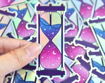 Pegatina de reloj de arena, temporizador de arena, pegatinas holográficas, regalos de Halloween, pegatinas de brujas, regalos de brujas, regalo de brujas