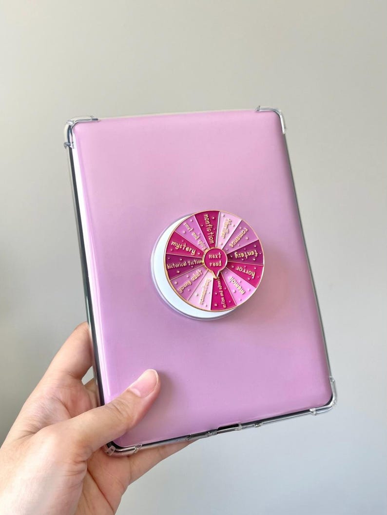 Pink Book Genre Kindle Grip, Kindle Holder, Spinner Roulette, E-reader Accessories, Kindle Accessories, Ereader Grip, Color Wheel, Bookish Accessories