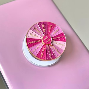 Pink Book Genre Kindle Grip, Kindle Holder, Spinner Roulette, E-reader Accessories, Kindle Accessories, Ereader Grip, Color Wheel, Bookish