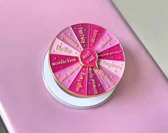 Pink Book Genre Kindle Grip, Kindle Holder, Spinner Roulette, E-reader Accessories, Kindle Accessories, Ereader Grip, Color Wheel, Bookish