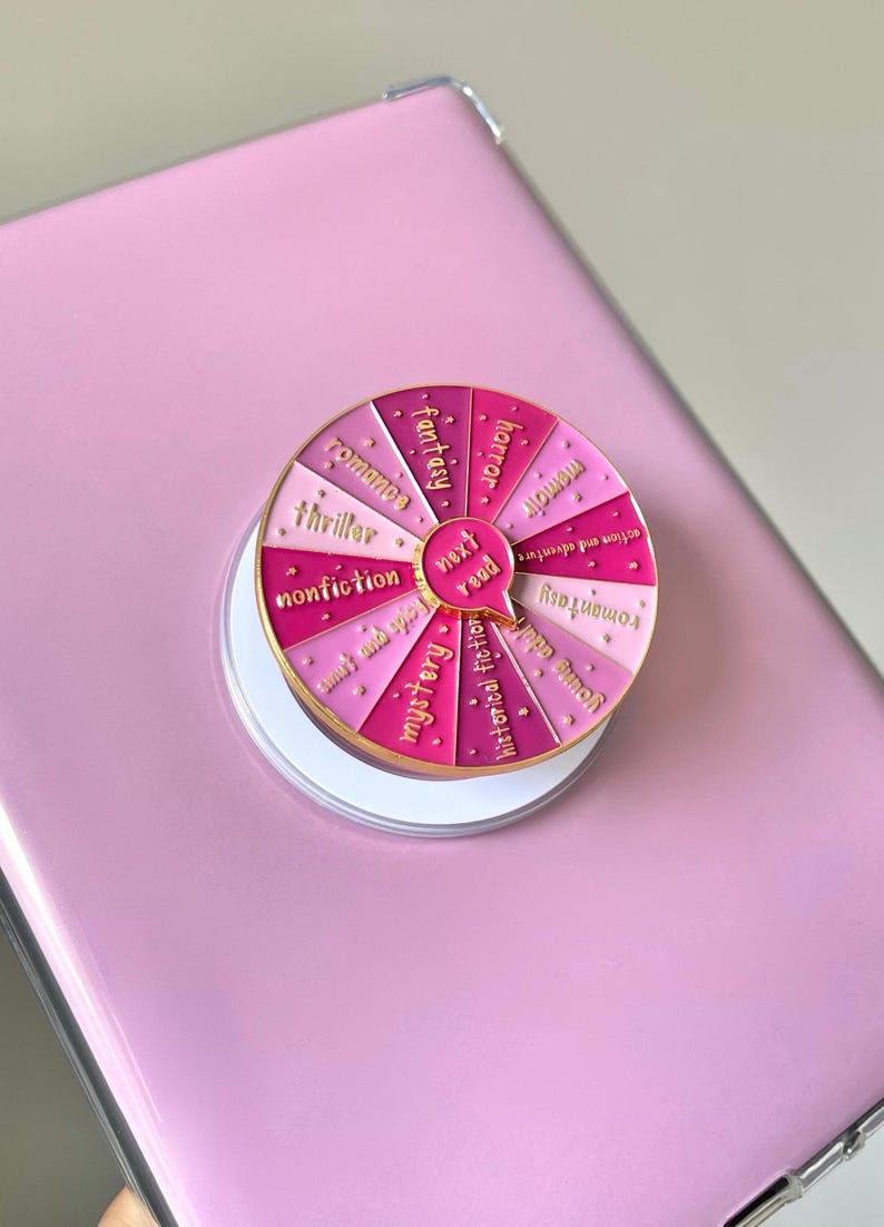 Pink Book Genre Kindle Grip, Kindle Holder, Spinner Roulette, E-reader Accessories, Kindle Accessories, Ereader Grip, Color Wheel, Bookish