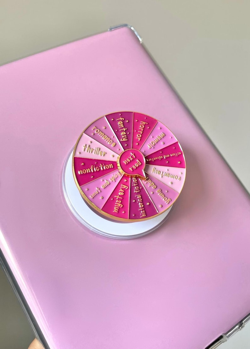 Pink Book Genre Kindle Grip, Kindle Holder, Spinner Roulette, E-reader Accessories, Kindle Accessories, Ereader Grip, Color Wheel, Bookish Accessories