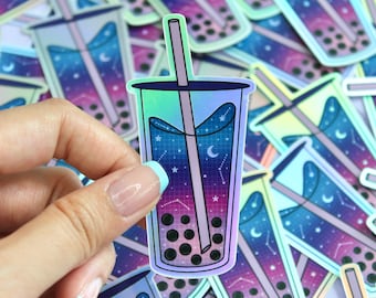 Pegatinas de té Boba, pegatinas de Boba, pegatinas holográficas, paquete de pegatinas de Boba, hoja de pegatinas de Boba, pegatinas asiáticas, pegatinas de bebidas asiáticas