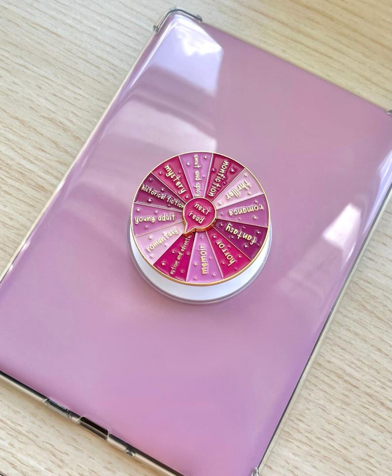 Pink Book Genre Kindle Grip, Kindle Holder, Spinner Roulette, E-reader Accessories, Kindle Accessories, Ereader Grip, Color Wheel, Bookish Accessories
