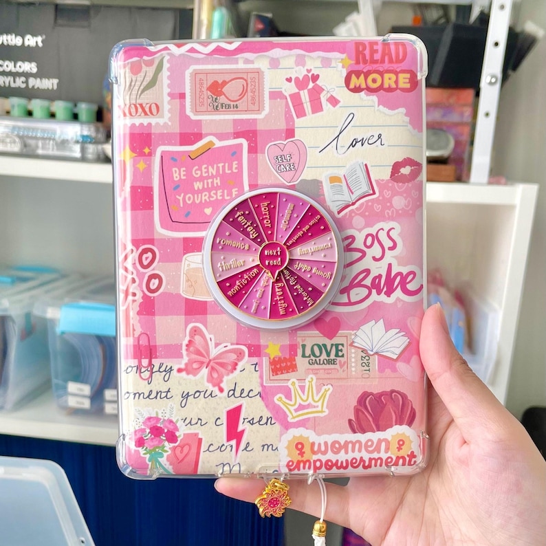 Pink Book Genre Kindle Grip, Kindle Holder, Spinner Roulette, E-reader Accessories, Kindle Accessories, Ereader Grip, Color Wheel, Bookish