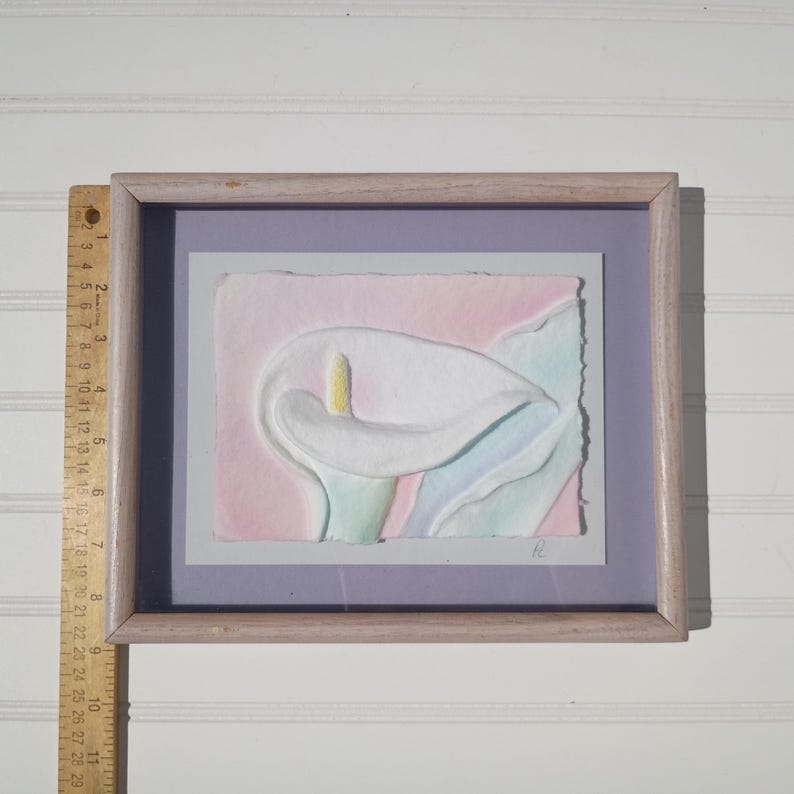 Vintage Cast Paper Sculpture Calla Lily Signed PC Figi Graphics 3D Embossed Art image 12