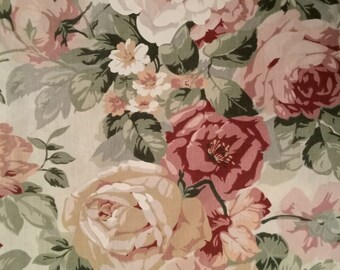 SET OF 4 Vintage CROSCILL Rose Arbor Bedding 2 Standard Ruffled Pillow Shams 1 Curtain Valance Full Size Bed Skirt Dust Ruffle Split Pleat