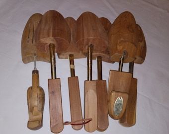 LOT OF 7 Vintage Individual Wooden Shoe Trees Stretchers Cedar Wood 11-12" Long Closet Storage