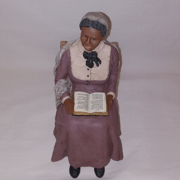 Vintage African American All God's Children Statue CLARA BROWN by Martha Root Signed and Dated 1992 Reading Bible Book of Psalms Folk Art