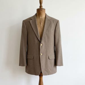 STAFFORD Jacket Men's 44R Taupe Blazer Sport Coat Wool Blend Brown Brass Buttons
