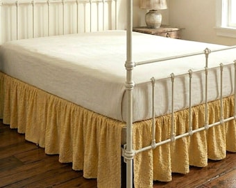Vintage Yellow Chenille Bed Skirt Dust Ruffle Shabby Chic Cottage Full Queen MCM