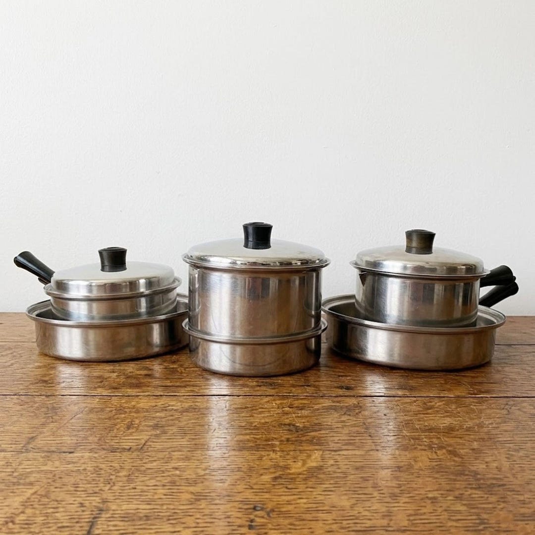 Vintage Lustre Craft 9 Pc Cookware Set Multi-ply Stainless Steel