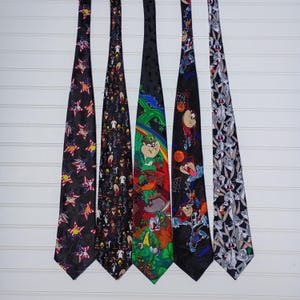 Vintage Lot of 5 Looney Tunes Mania Neck Ties Bugs Bunny Black Cartoons 90s