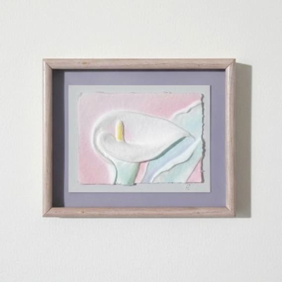 Vintage Cast Paper Sculpture Calla Lily Signed PC Figi Graphics 3D Embossed Art