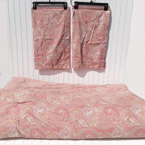 RALPH LAUREN Full Queen Comforter Harbor View Pink Coral Paisley 87 x 94 Standard Pillow Shams Reversible Plaid Vintage Bedspread