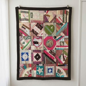 Vintage Handmade Velvet Crazy Quilt Lace & Embroidery Wall Hanging 60 x 76