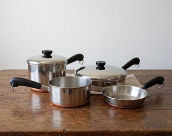 Vintage 6 Piece Revereware Stainless Steel Cookware Set Saucepan Skillet Clinton, ILL