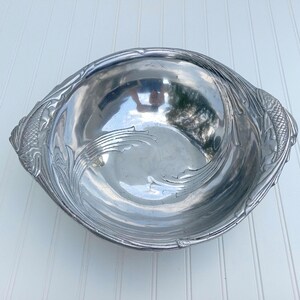 Hand Forged Metal Serving Bowl Large Silver Koi Goldfish Oriental Asian Theme Vintage MCM Home Decor