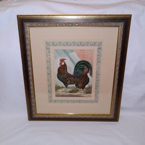 Antique Chicken Lithograph Ornate Frame Matted Signed LUDLOW Poultry Print Chickens Rooster Hen 21 x 24 Vintage Home Decor Country Kitchen