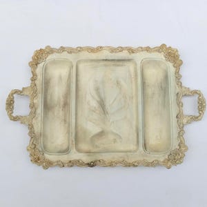 Vintage Chippendale by Wallace Silverplate Decorative Meat Serving Tray with Feet and Handles Shabby Chic Cottage Silverplated Painted