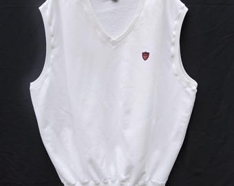 Polo RALPH LAUREN Sweater Vest Men&#39;s XL White Sweatshirt Shield Logo V Neck Vintage X Large Golf 1990s Sleeveless