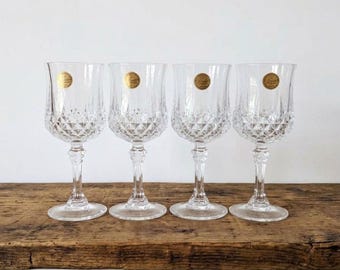 Set of 4 Vintage Crystal d'Arques Wine Glasses Made in France Diamond Goblets