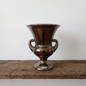 Vintage Haeger Pottery Vase Gunmetal Metallic Urn Double Handle Bronze Planter