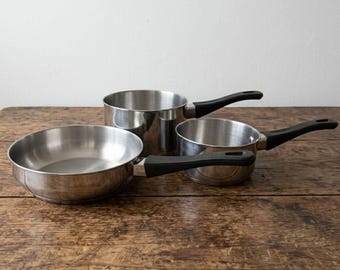 3 piece Tools of the Trade Basics Cookware Set 2qt 1qt Saucepans 8" Skillet Vintage