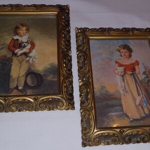 Pair of Vintage Victorian Prints in Ornate Gold Frames Chums by Jane Freeman / Master Simpson by Arthur Devis Cat Dog Pictures