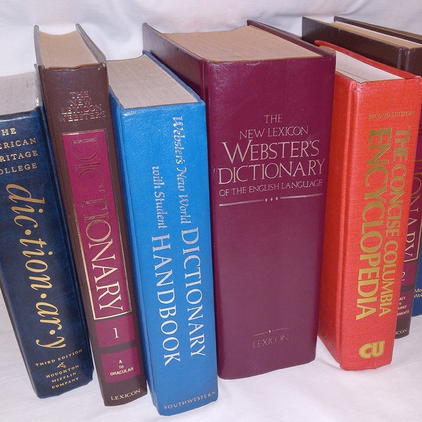 LOT OF 7 Vintage Hardcover Dictionaries Dictionary Lot Lexicon Websters Books For Staging Office Decor Bookshelf School Education Reference