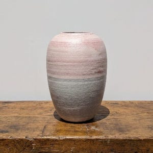 Southwestern Style Pottery Vase 9" Sunset Pink Grey Banded Vintage Hand Thrown