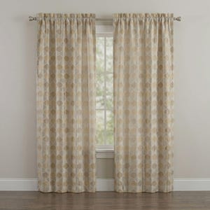 RICHLOOM Riga Curtains 51 x 96 Gold Silver Geometric Art Deco Hollywood Regency